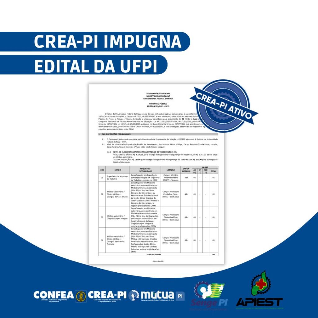 Crea PI Impugna Edital Da UFPI CREA PI