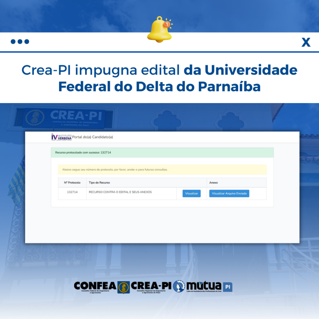 Crea PI impugna edital da Universidade Federal do Delta do Parnaíba