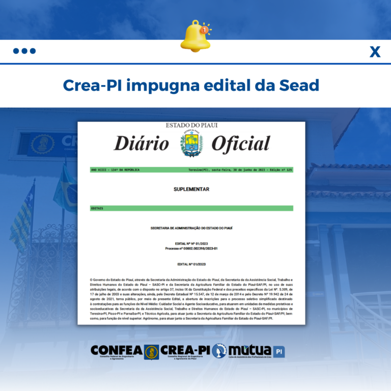 Crea-PI impugna Edital 01/2023 da Sead