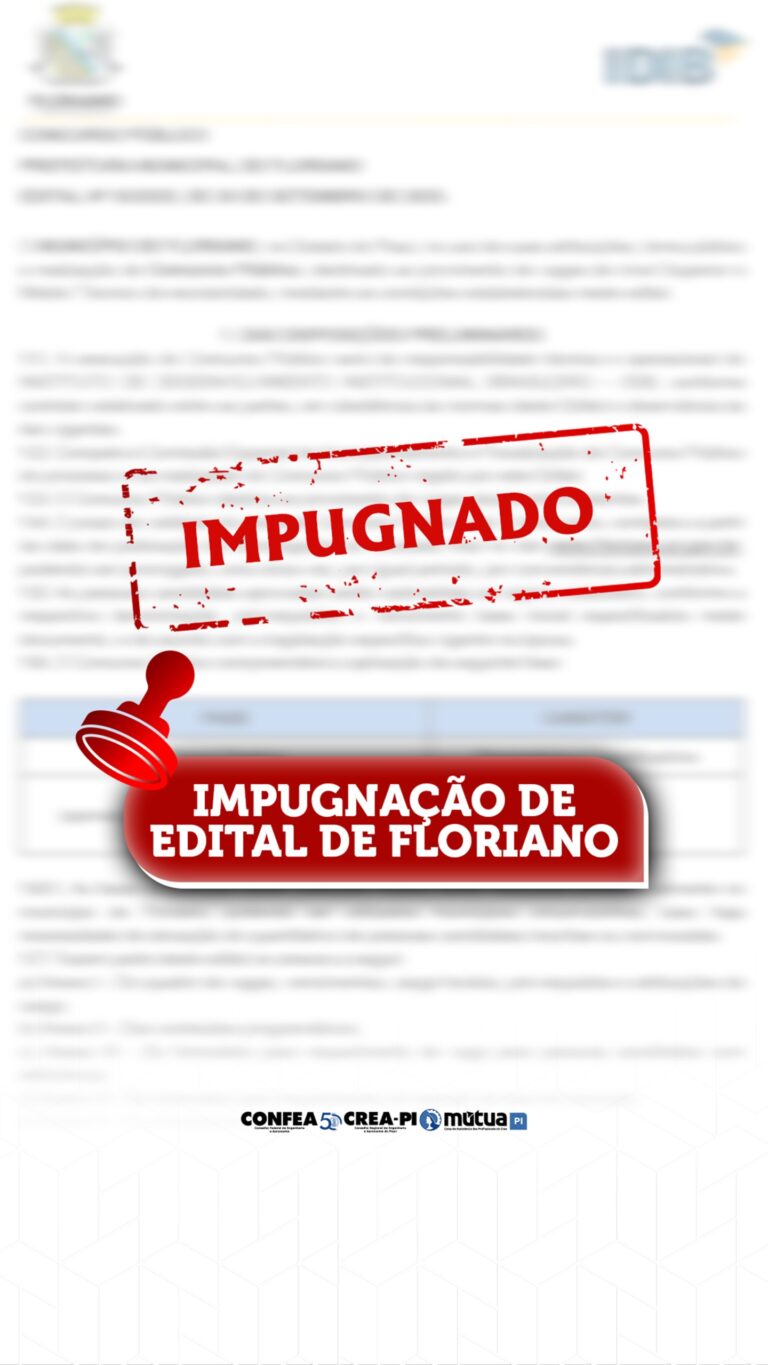 CREA-PI impugna edital de concurso de Floriano por descumprimento do piso salarial da Engenharia